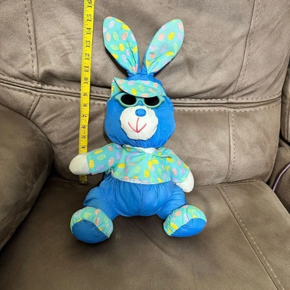 Blue Rabbit Easter Bunny Plush Jellybean Outfit Parachute Nylon Vintage 80s